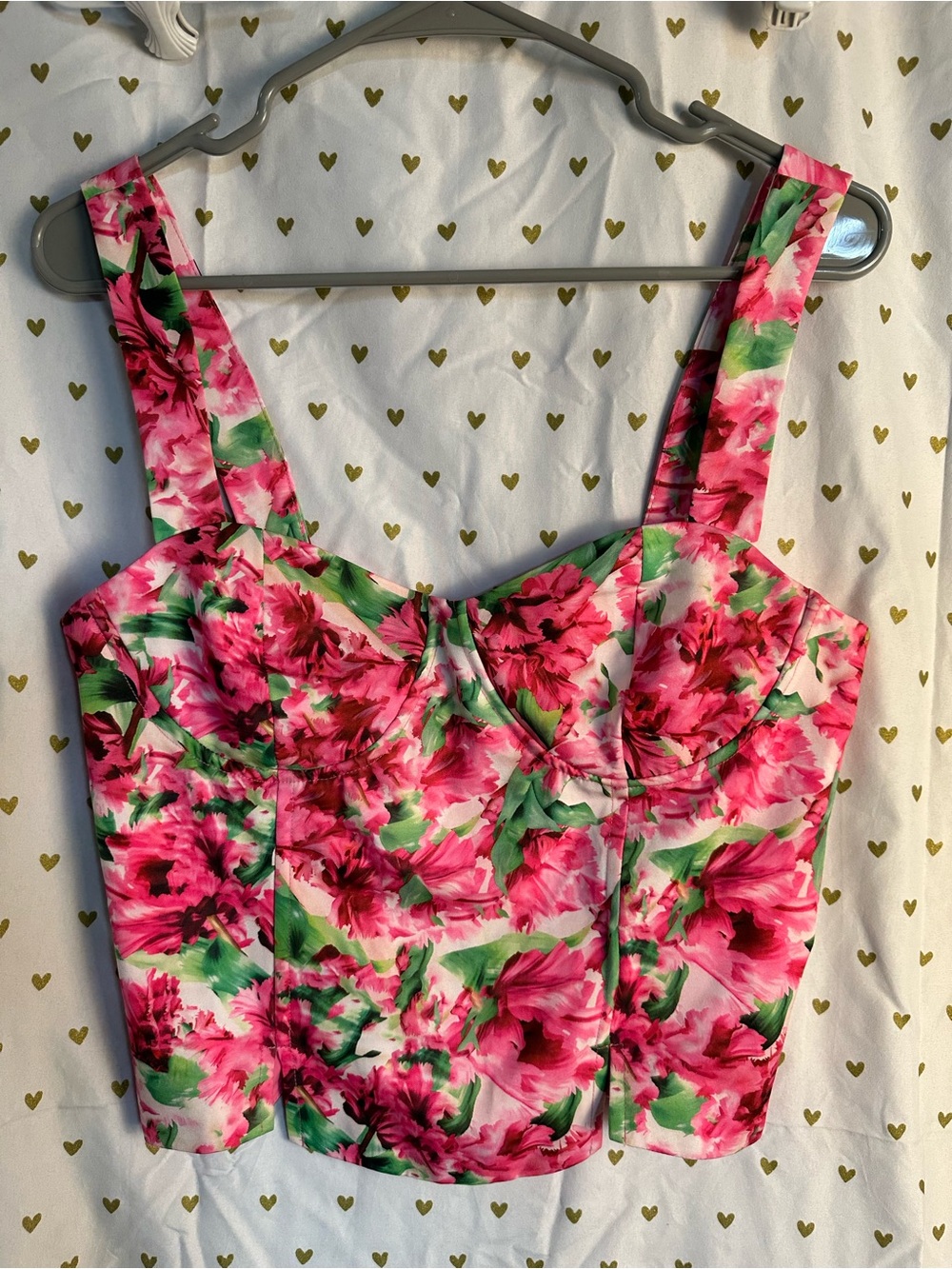 Fashion Nova Pink and Green Floral Bustier Camisole